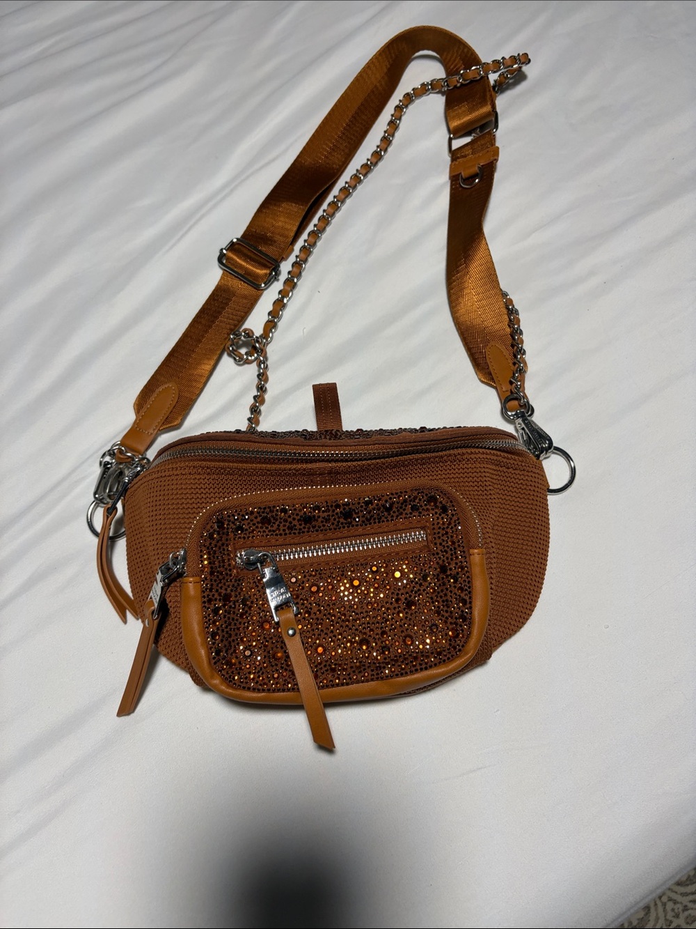 Steve Madden Copper Brown Sequin Crossbody Bag with Chain Strap